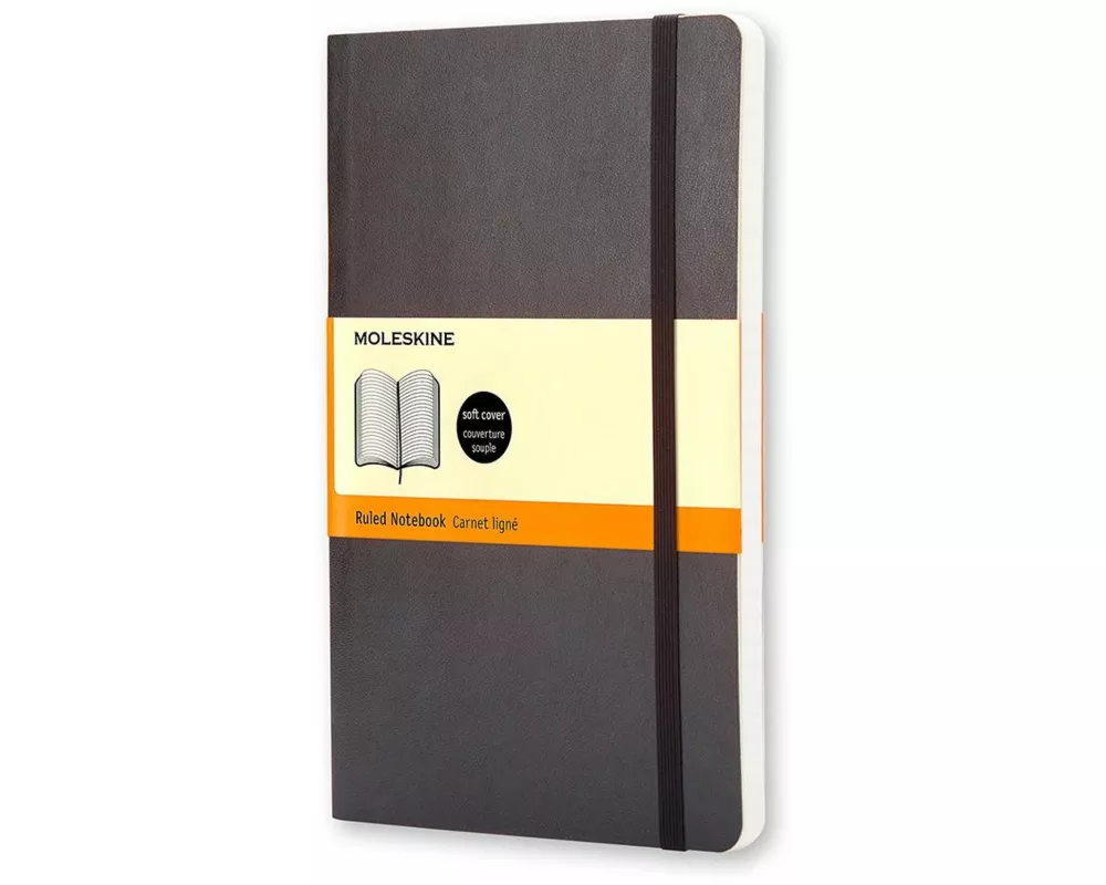 Moleskine Classic Notebook, Large, Ruled, Black, Soft Cover (5 x 8.25)
