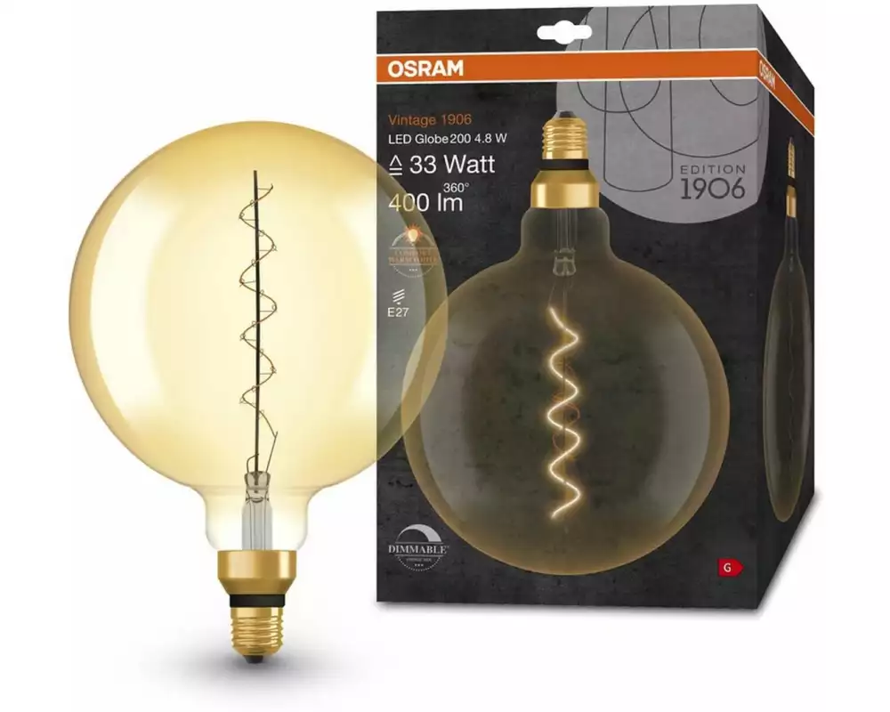 OSRAM Lampe Vintage 1906 Globe200, 4.8W, E27, Warmweiss
