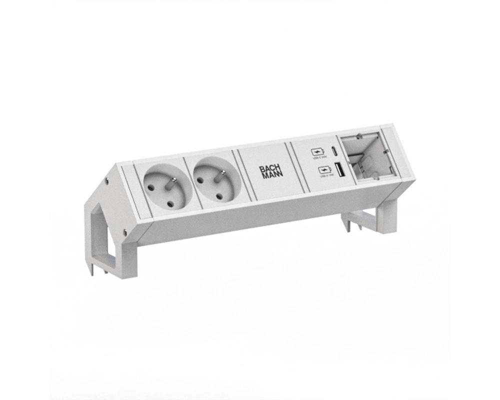 BACHMANN DESK2 white 2xUTE 1xCM 1xUSB A/C 22W 0,2m GST18