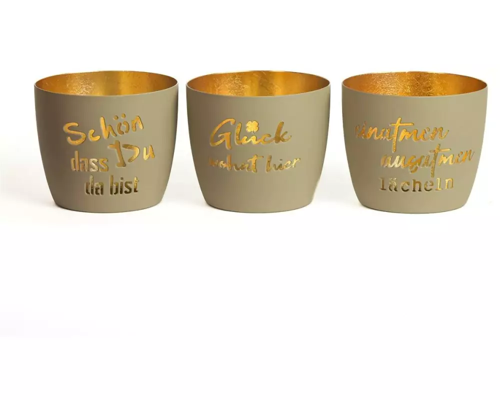 CHALET Windlicht Tauperush 3-er Set, Taupe