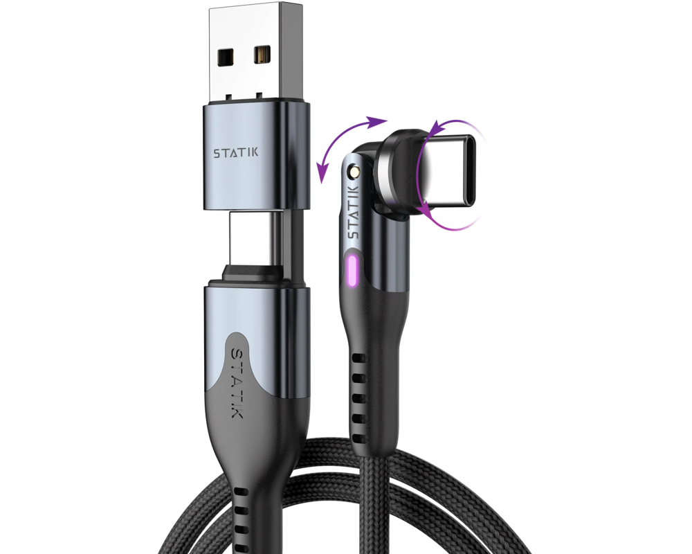 STATIK PowerPivot Pro Nylon Braided PUP-0455-3FT-CC USB-C to C, 1m 100W Black