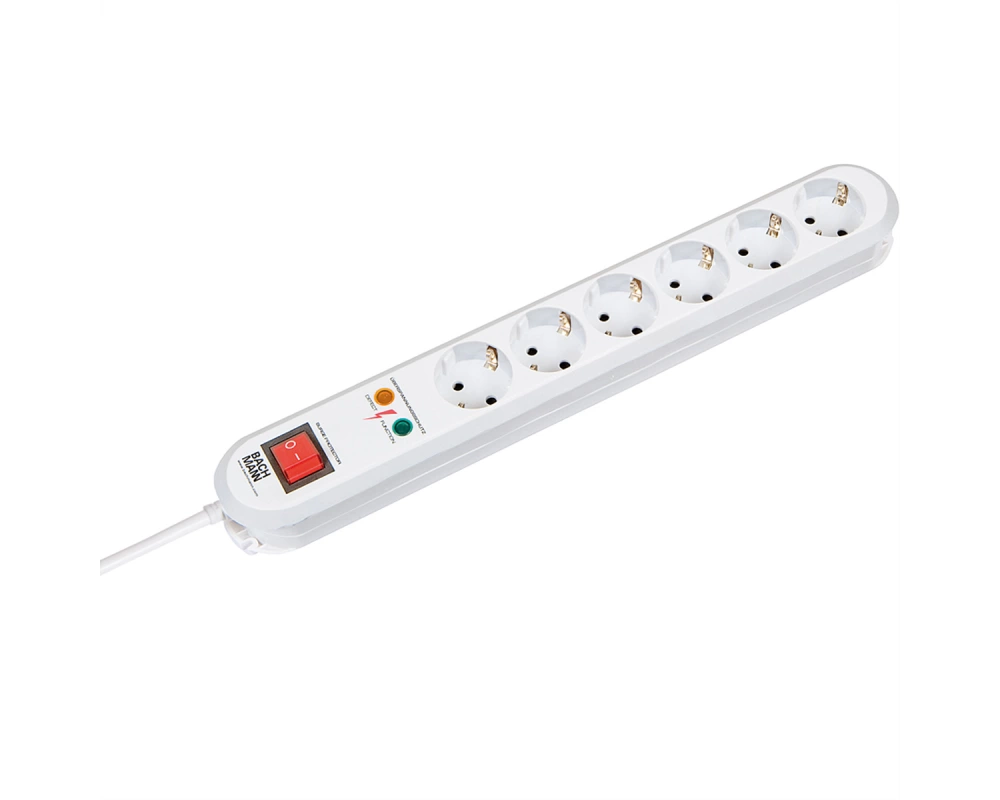 BACHMANN SMART Steckdosenleiste 6x Schutzkontakt, Schalter, Überspannungsschutz, weiß, 1,5 m