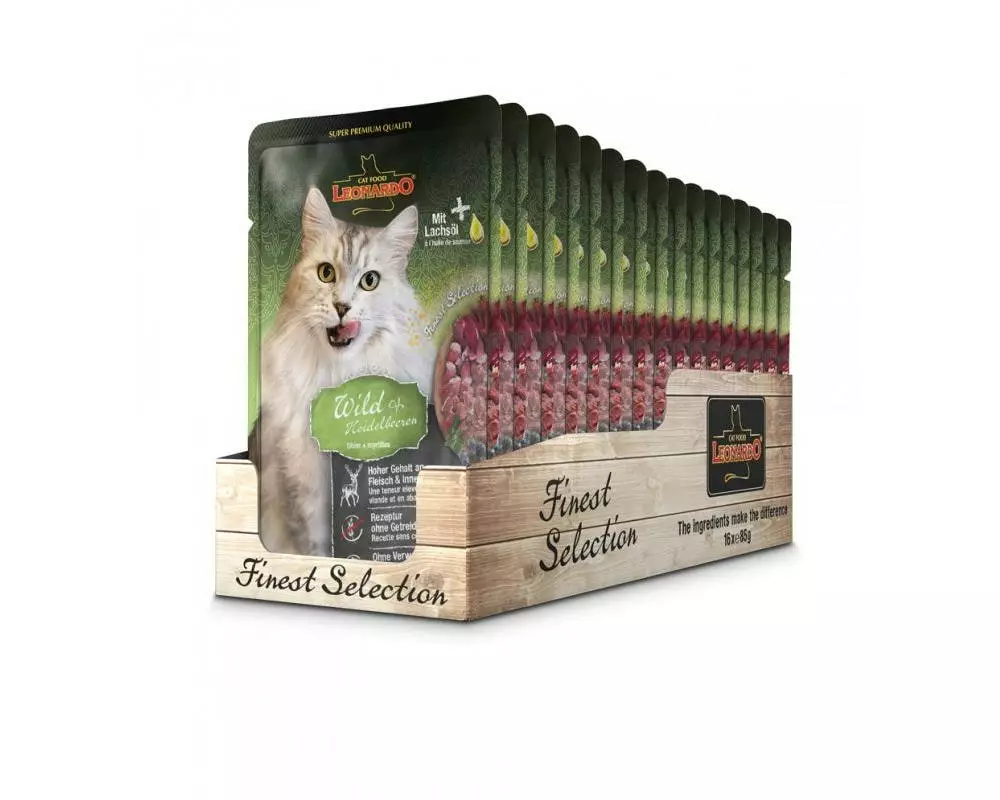 Leonardo Cat Food Nassfutter Wild & Heidelbeeren, 16 x 85 g