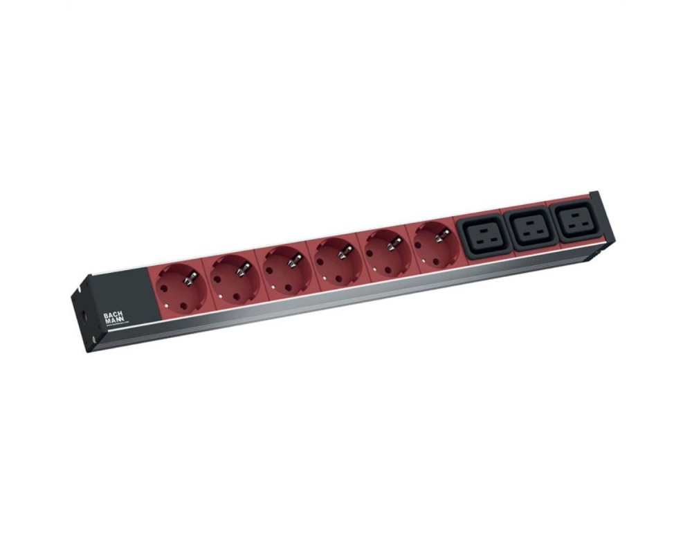 BACHMANN IT PDU ALU 1HE 6x Schutzkontakt 3x C19, Zuleitung mit Stecker C20, schwarz