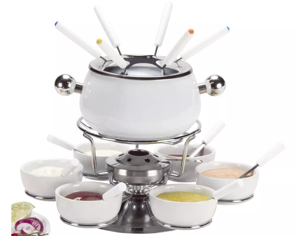 Nouvel Fleischfondue-Set Sarina 21 Teile, Silber/Weiss