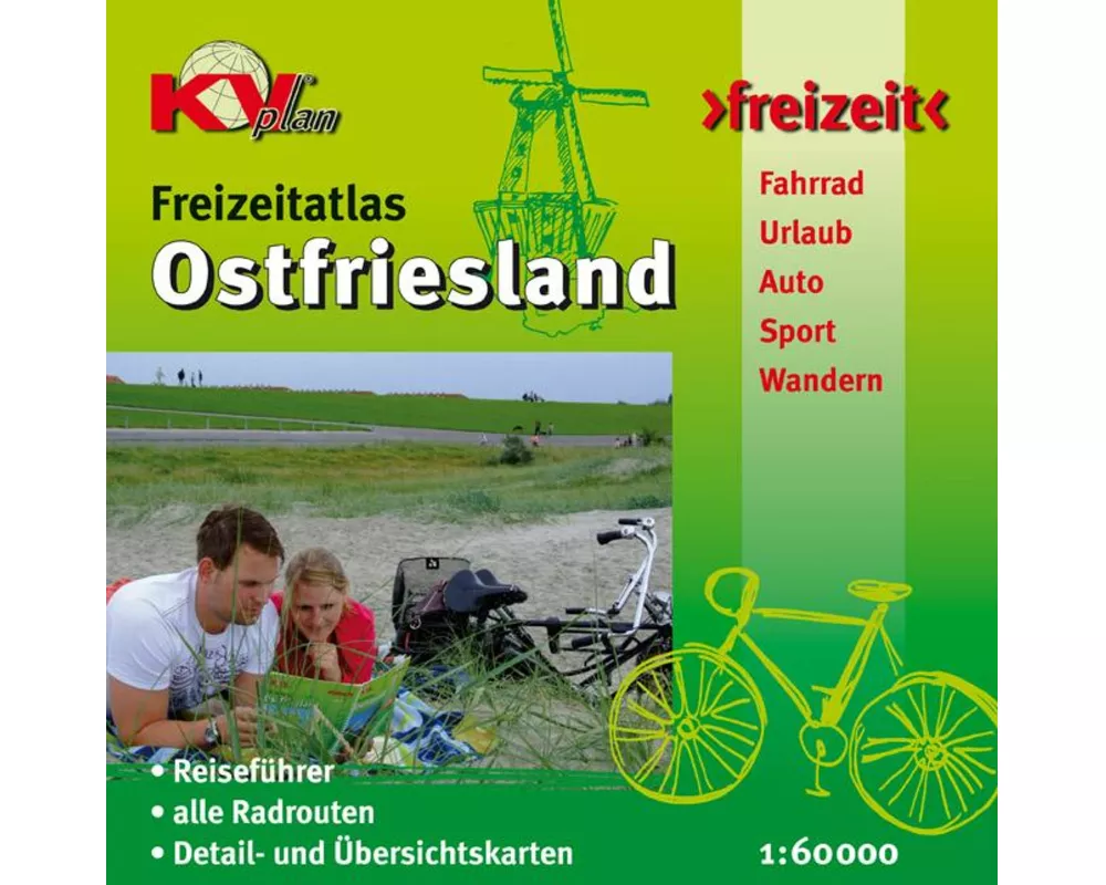 Ostfriesland Freizeitatlas (ganze ostfriesische Halbinsel) - Spiralbindung, KVplan, Radkarte/Freizeitkarte, 1:60.000