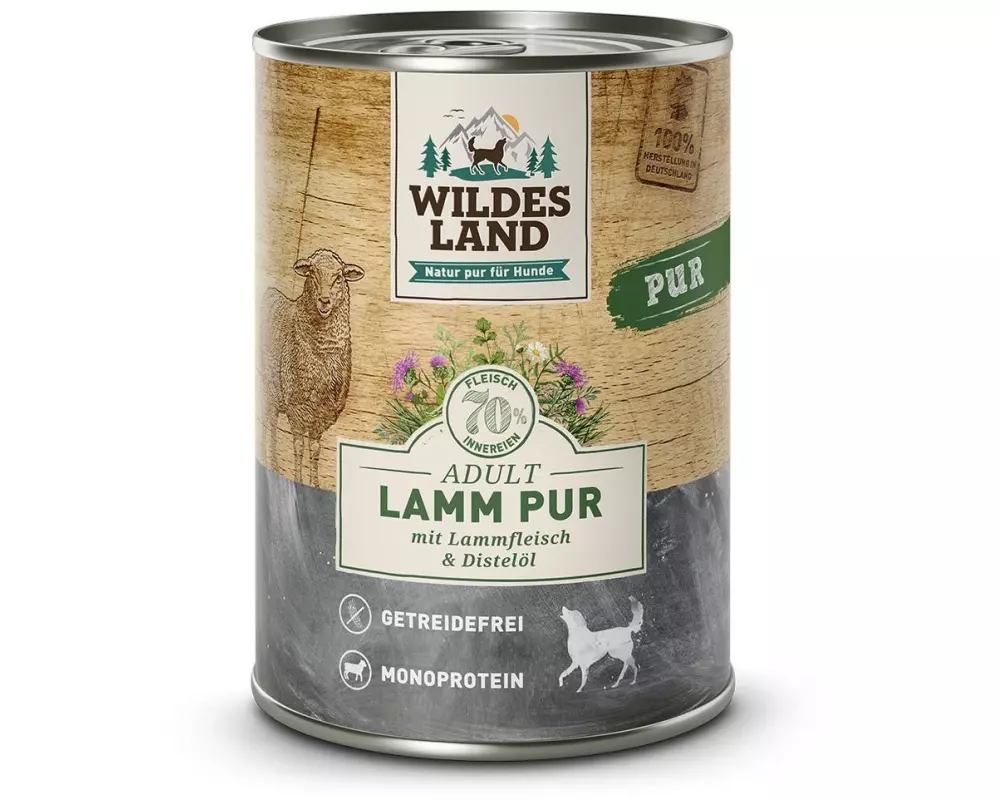 Wildes Land Nassfutter Dog Adult Lamm PUR mit Distelöl, 400 g