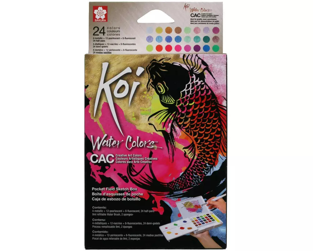 Talens Aquarellfarbe Koi Pocket Field Metallic Fluo 24 Näpfchen