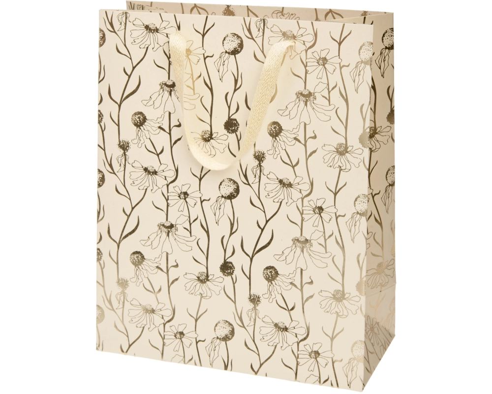 RICO DESIGN Geschenktasche 26x32x12cm 401272 Natur, Blumen, gold