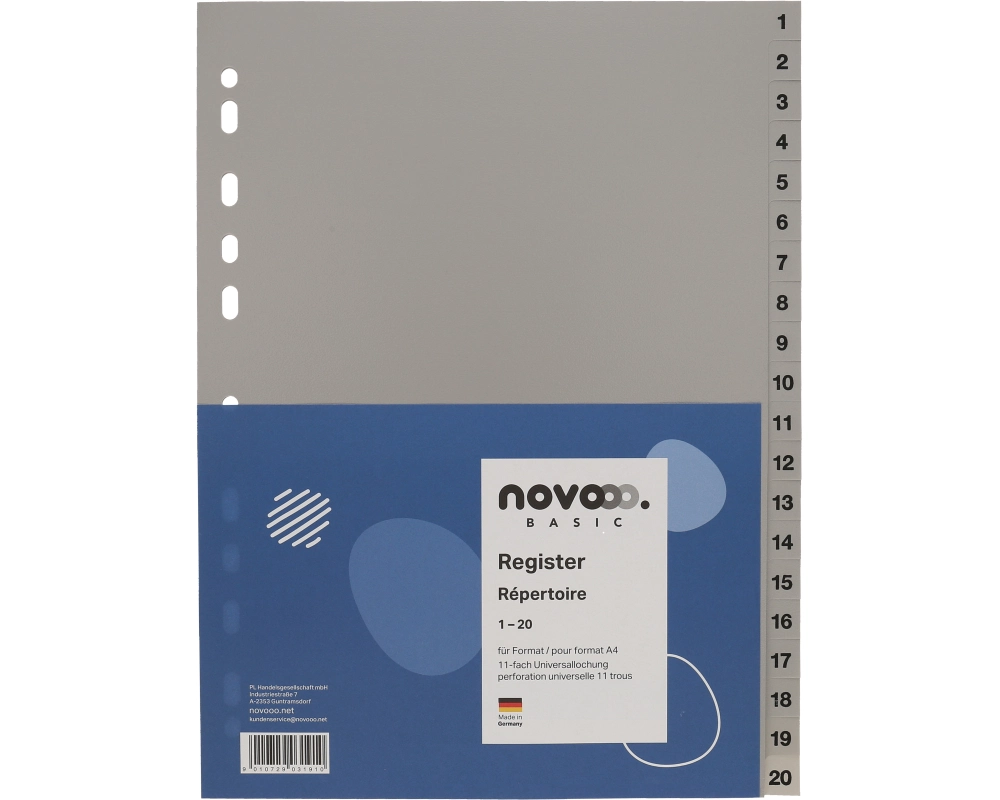 NOVOOO Register PP A4 40941 grau 1-20