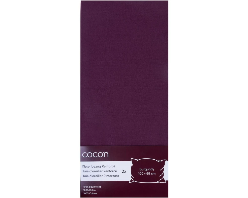 COCON Kopfkissenbezug Renforcé 65 x 100 cm, Burgunder, 2 Stück