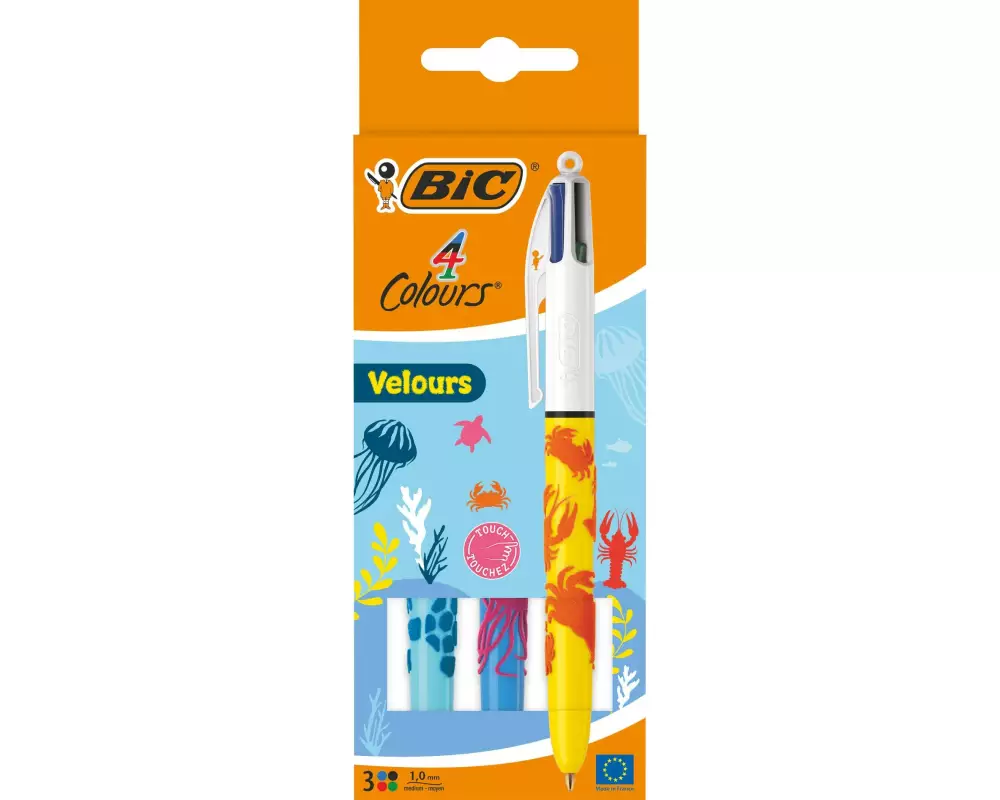 BIC Mehrfarbenkugelschreiber 4 Colours Velours 3 Stück sortiert
