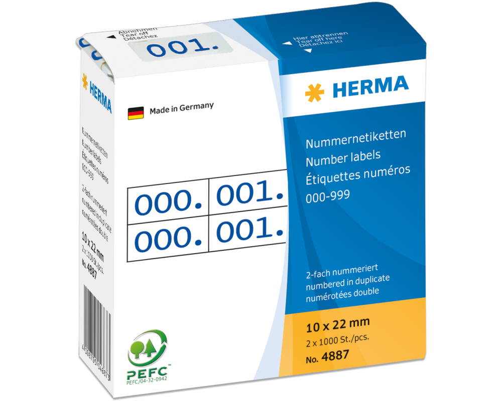 HERMA Doppel-Nummern 10x22mm 4887 blau, 0-999