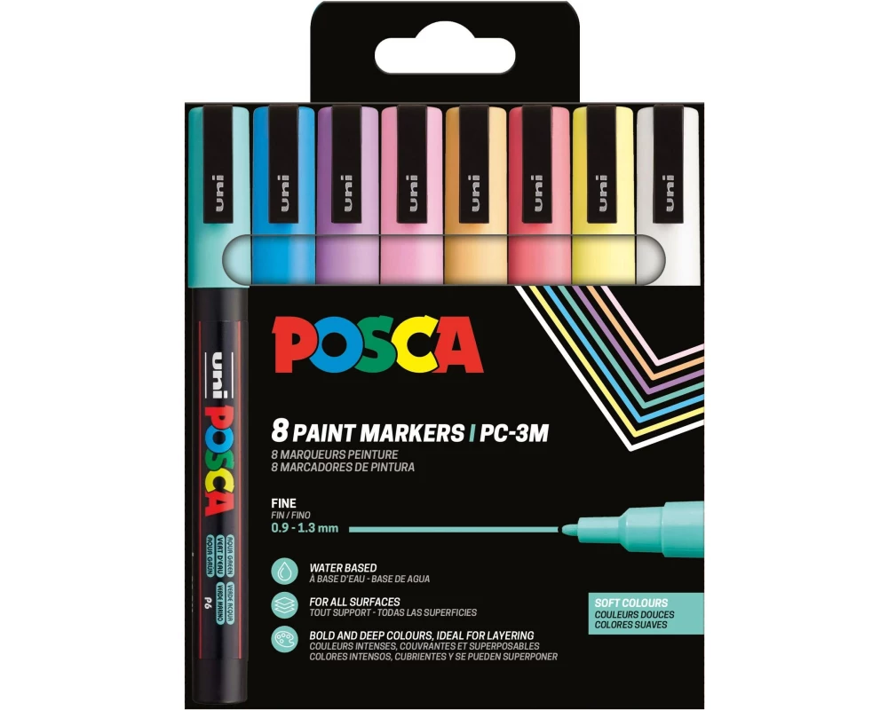 Uni Permanent-Marker POSCA Softcolors 0.9 - 1.3 mm, 8 Stück