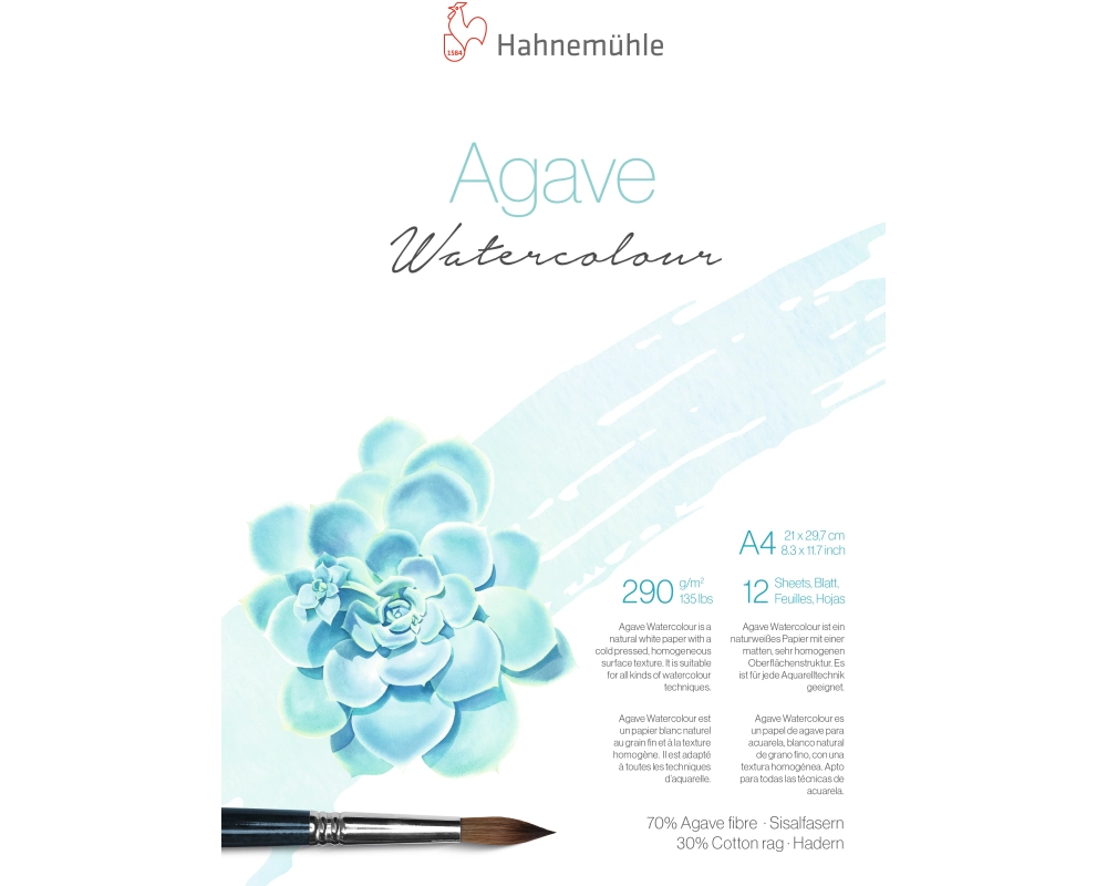HAHNEMÜHLE Aquarellblock Agave A4 10625410 weiss, 290g 12 Blatt