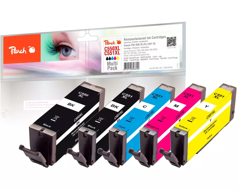 Peach Tinte Canon PGI-550XL/CLI-551XL,Multi-Pack C, M, Y, BK