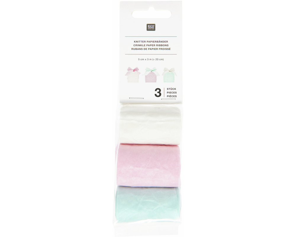 RICO DESIGN Knitter Papierbänder 5cmx3m 401211 Multicolor 3 Stück