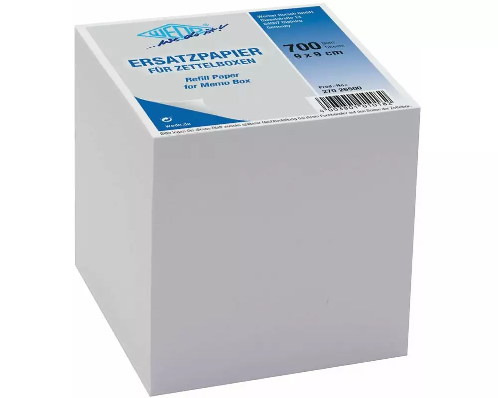 WEDO Notizzettel Box 9 x 9 cm Ersatzpapier Weiss