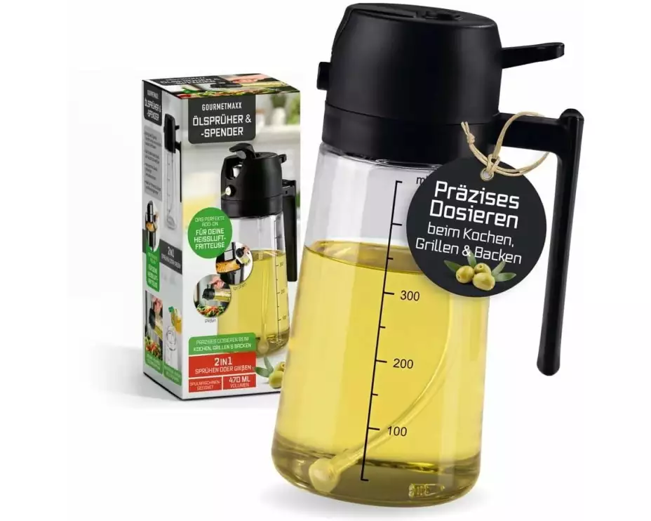 GOURMETmaxx Öl Spender 470 ml, Schwarz/Transparent