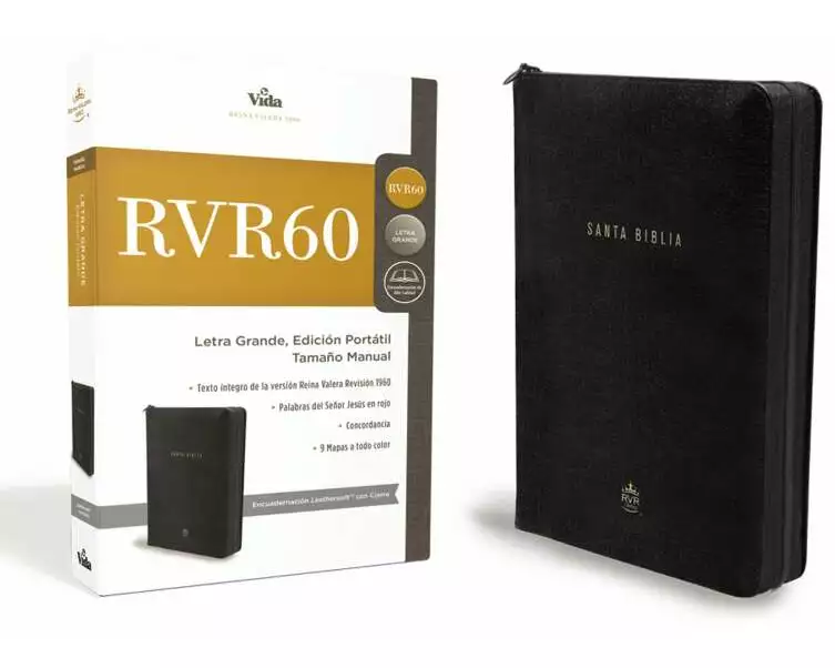 RVR60, Santa Biblia, Letra grande, Edición portátil, Leathersoft, Negro, Palabras de Jesús en Rojo, con cierre