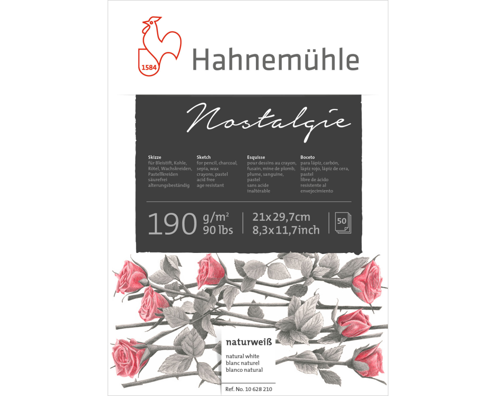 HAHNEMÜHLE Skizzenblock Nostalgie A4 10628210 weiss, 190g 50 Blatt