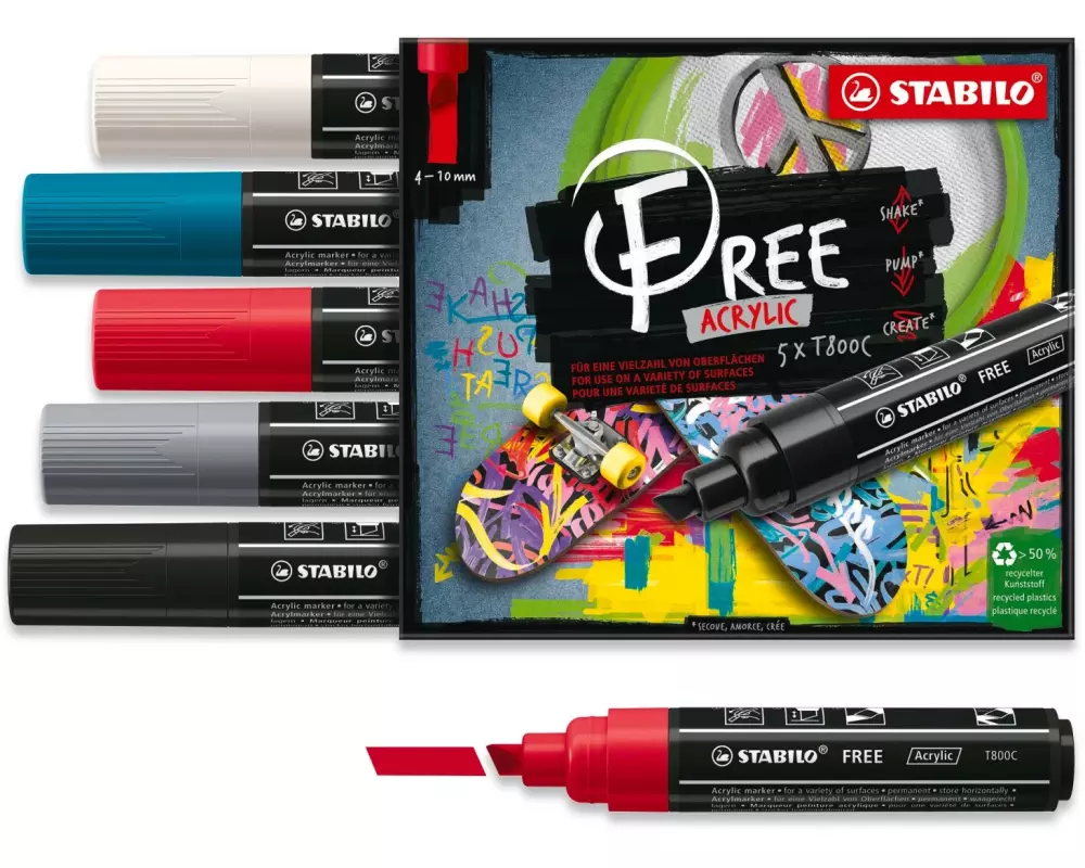 STABILO Acrylmarker Free Acrylic T800C Bold 5-Etui