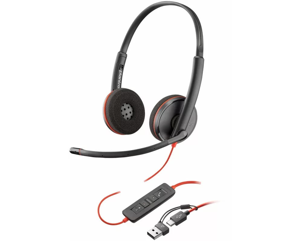 HP Poly Blackwire 3220 Stereo, USB-C Headset, +USB-C/A Adapter