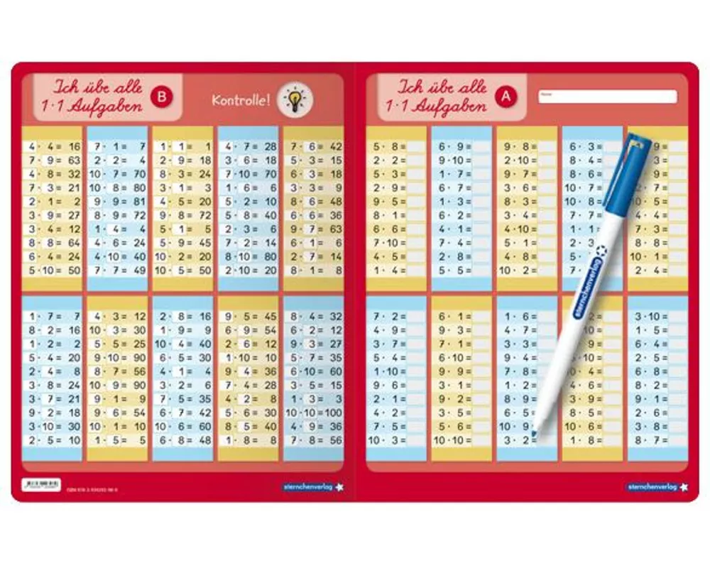 Ich übe alle 1x1 Aufgaben mit Stift