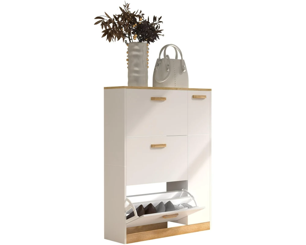 VCM Schuhschrank Halom L 80 x 105 cm, Weiss/Honig-Eiche
