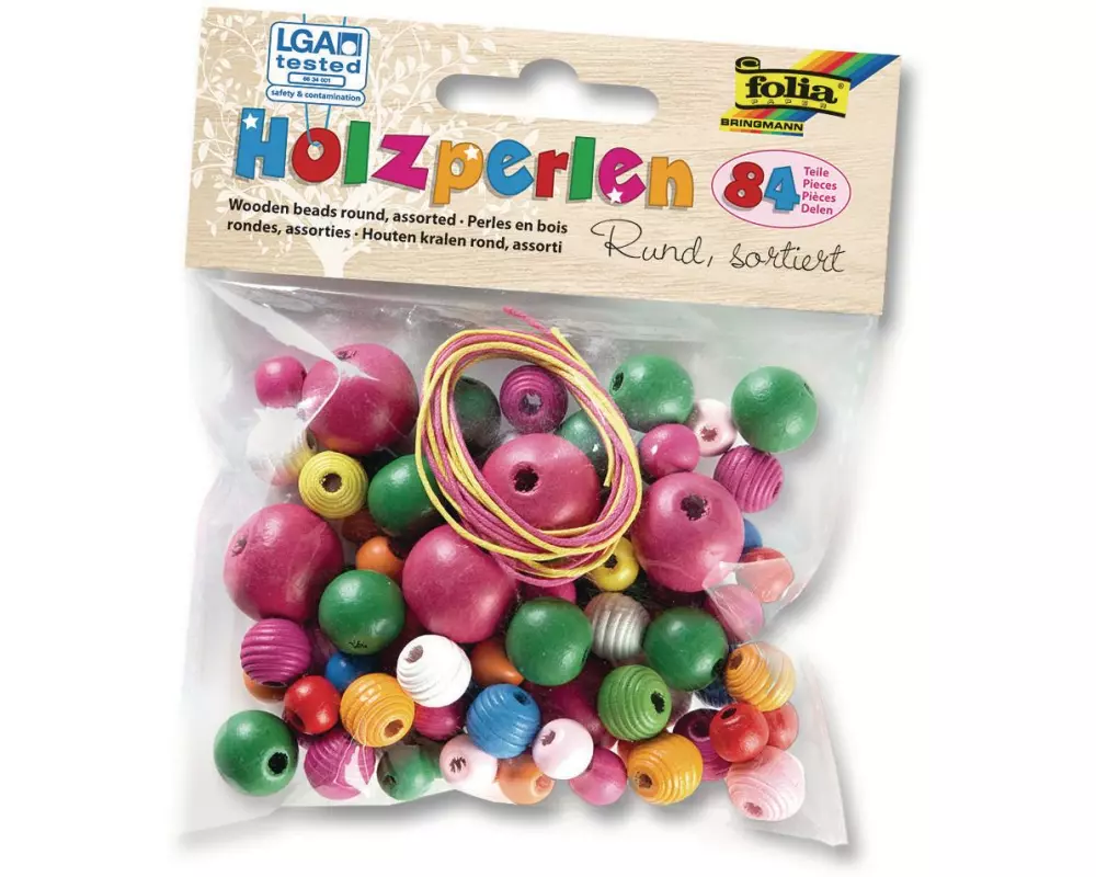Folia Holzperlen Rund, Mehrfarbig