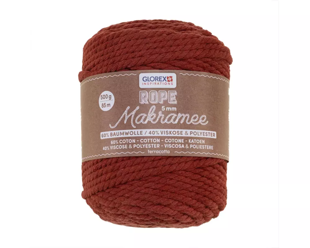 Glorex Wolle Makramee Rope gedreht 85 m x 5 mm, 500g, Teracotta