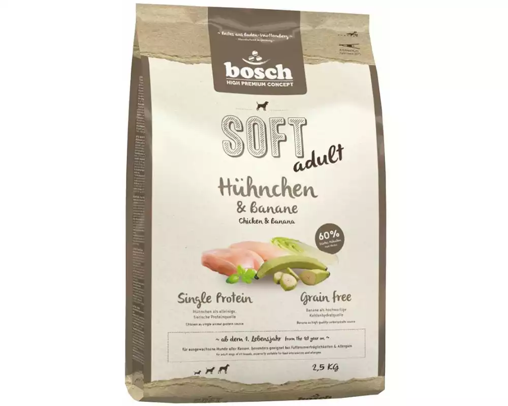 Bosch Tiernahrung Halbfeuchtfutter Soft Adult, Huhn & Banane, 2.5 kg
