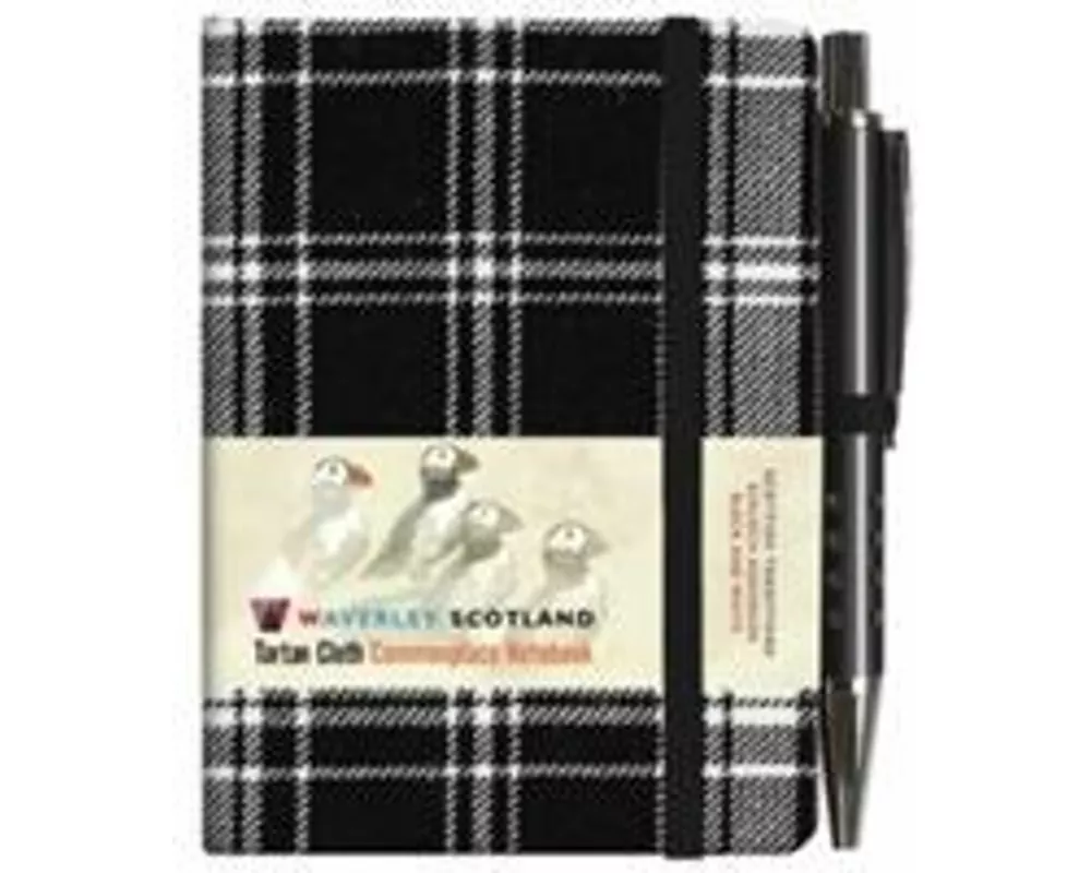 Waverley S.T. (S): Black & White Mini with Pen Pocket Genuine Tartan Cloth Commonplace Notebook