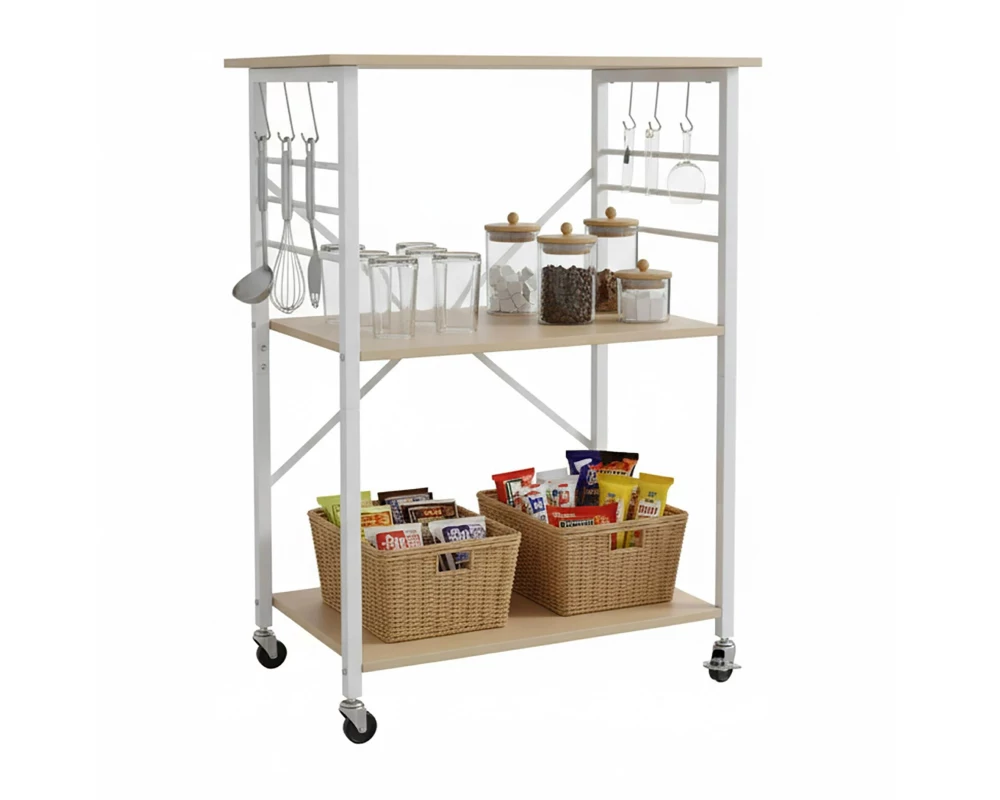 relaxdays Küchenwagen 89 x 60 x 40 cm Weiss/Hellbraun