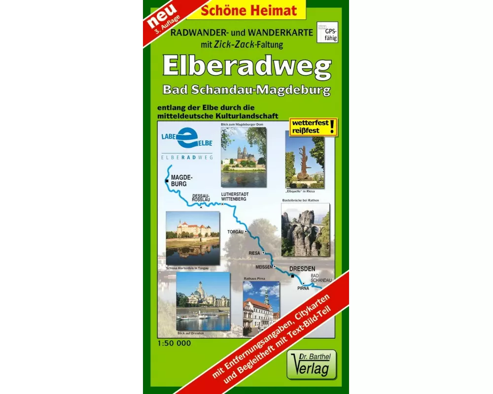 Radwanderkarte Elberadweg Bad Schandau - Magdeburg 1 : 50 000