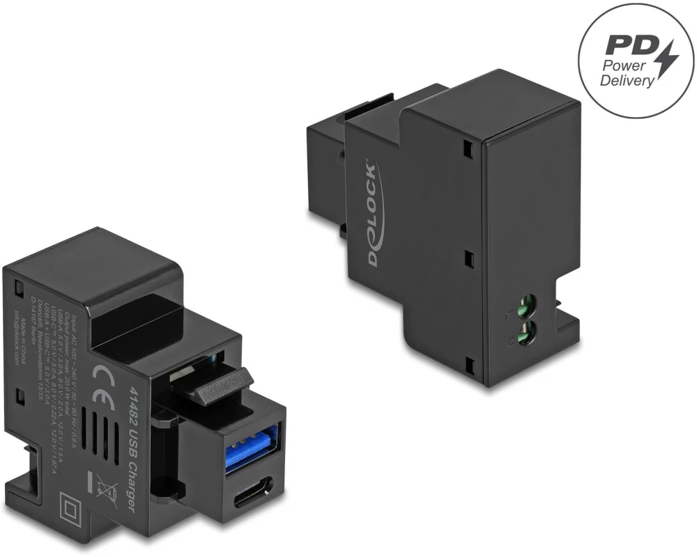 Delock Keystone-Modul 2 Pin Terminalblock zu USB Type-C – A Buchse