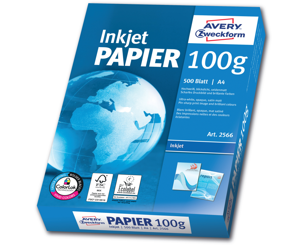 AVERY ZWECKFORM InkJet-Papier A4 2566Z 100g, weiss 500 Blatt