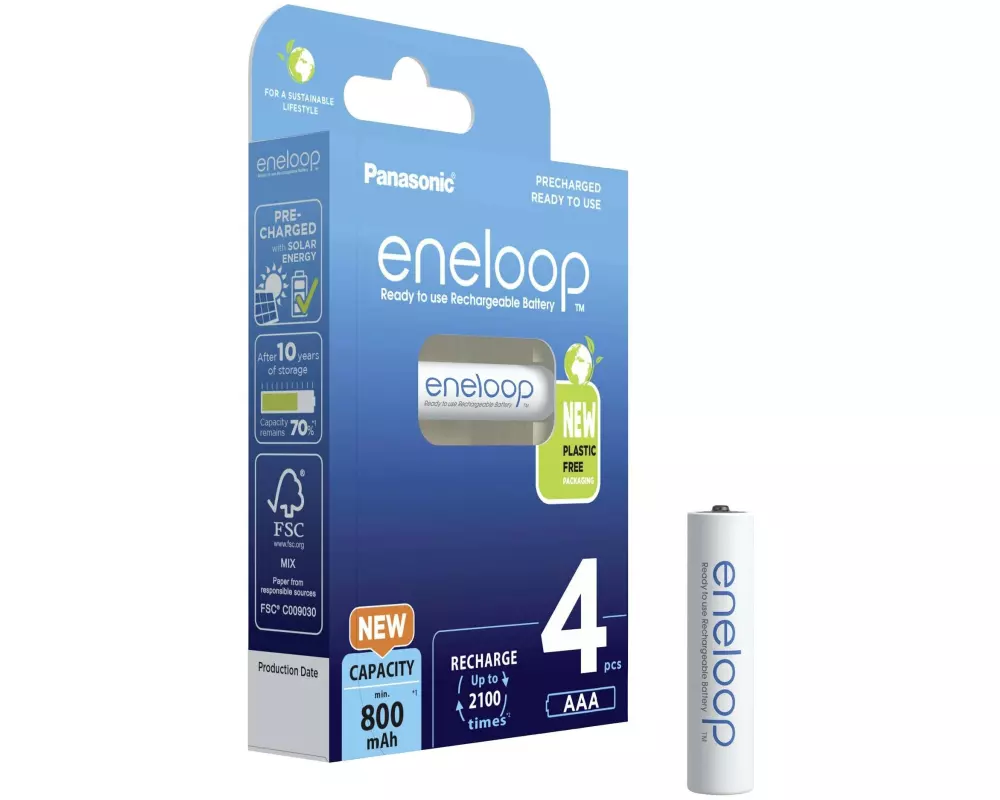 Panasonic Akku Eneloop BK-4MCDE/4BE NiMH AAA 800 mAh, 4 Stück
