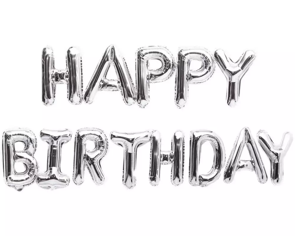 Rico Design Folienballon Happy Birthday Ø 36 cm, 13-teilig, Silber