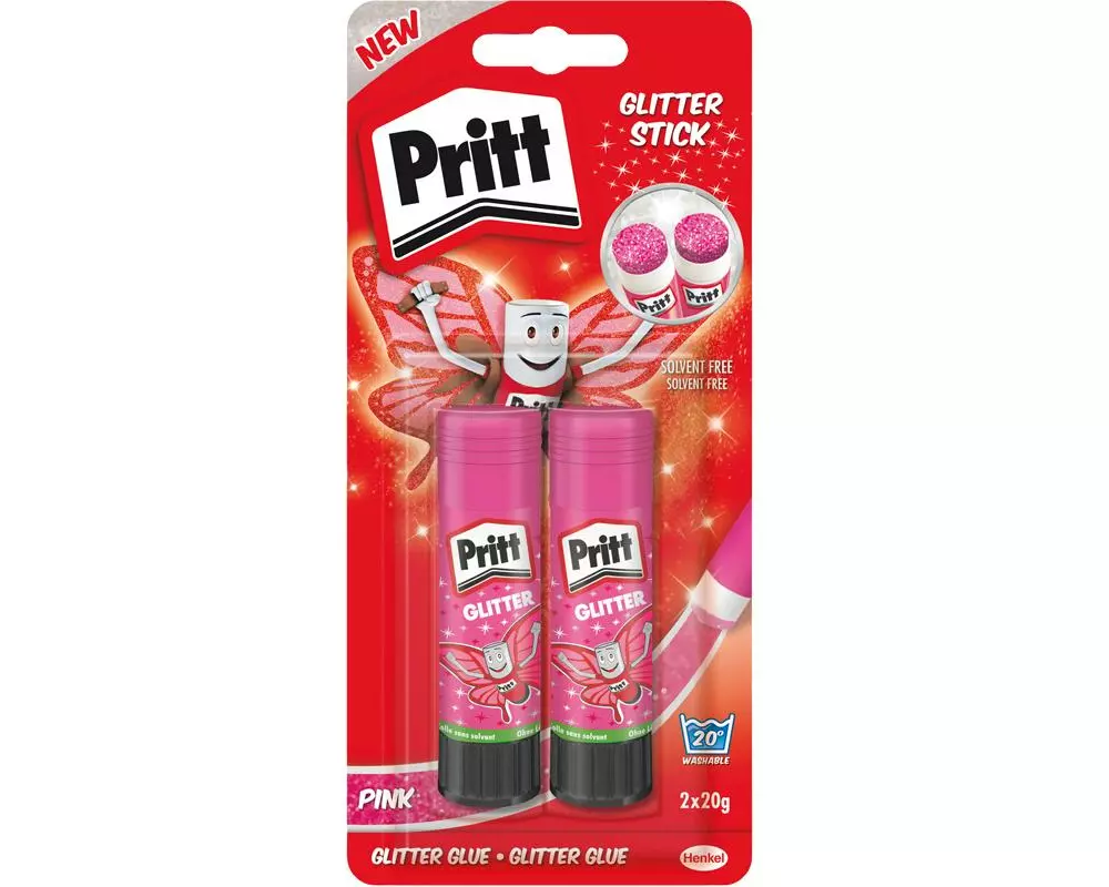 Pritt Klebestift-Set Glitter 20 g, 2 Stück, Pink