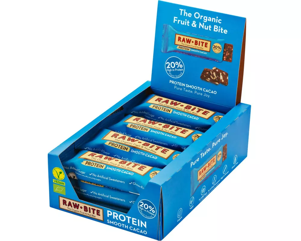 Rawbite Rohkostriegel Protein Smooth Cacao, 12 x 45g