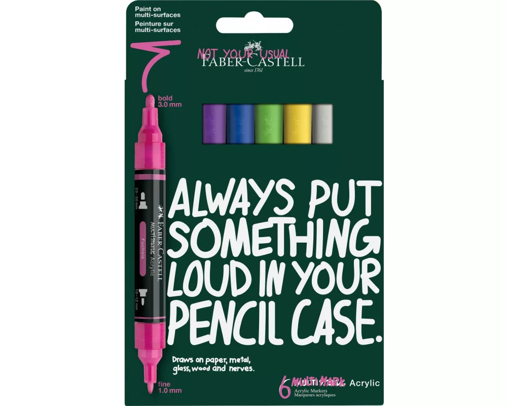 Faber-Castell Acrylmarker Multimark Set Vibrant, Doppelspitze, 6 Stk