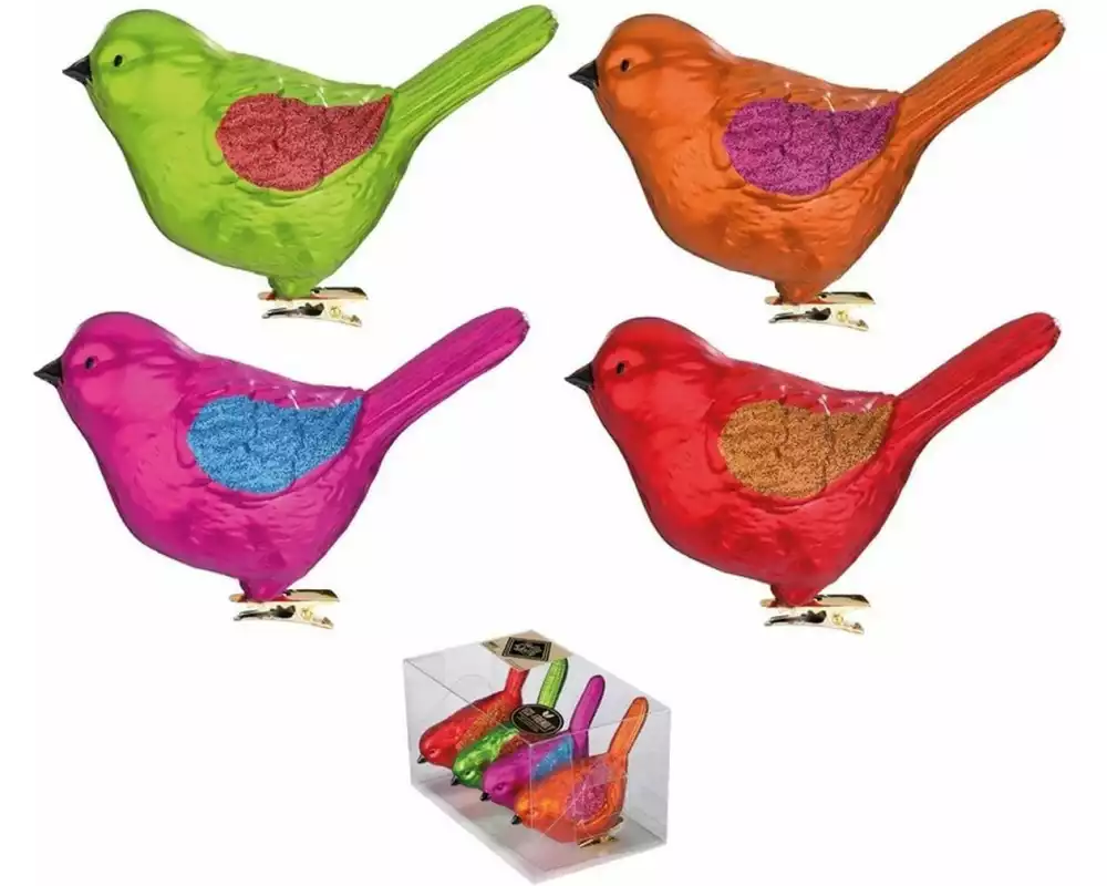 Holly & Jolly Weihnachtskugel Vogel Mille Fiori 4 Stück, 8 cm