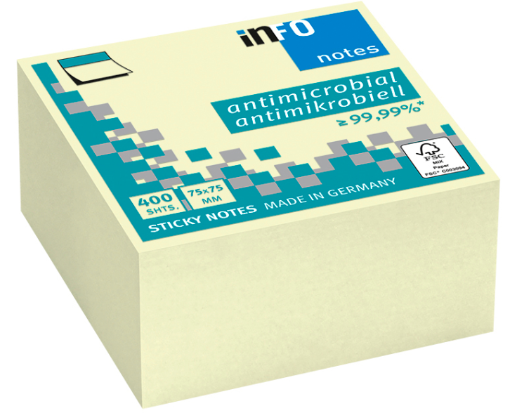 INFO Haftnotizen Cube 75x75mm 5120-01 antimikrobiell, gelb 400 Blatt