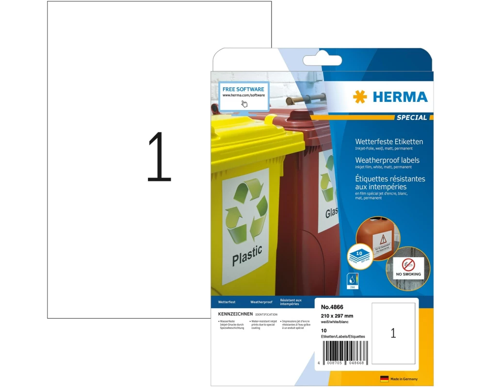 HERMA Inkjet-Etiketten A4, Weiss, 10 Etiketten / 10 Blatt