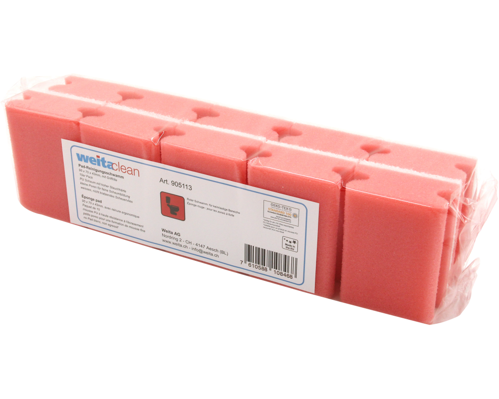 WEITACLEAN Padschwamm 95x70x43mm 5028031 rot, kratzfrei 10 Stück