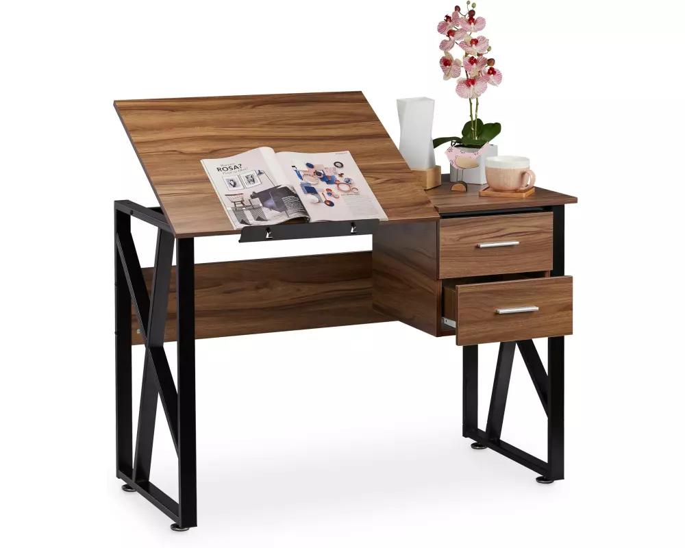 relaxdays Schreibtisch 75 x 110 x 55 cm, Braun / Schwarz
