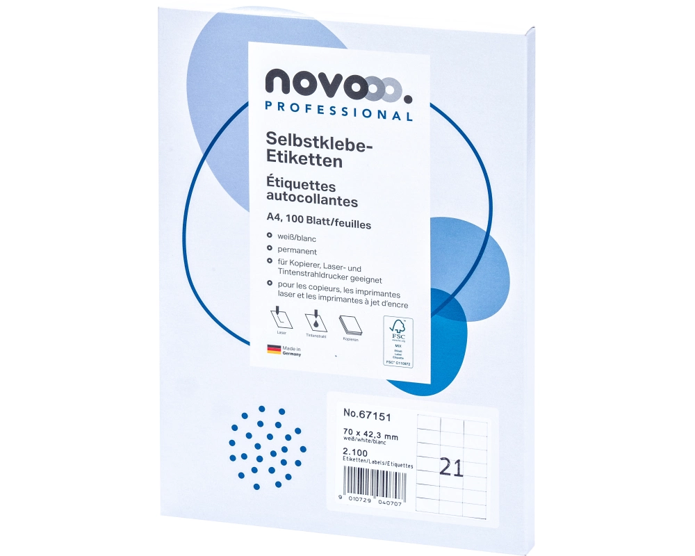 novooo. Etiketten 70 x 42.3 mm, weiss, 2100 Stück