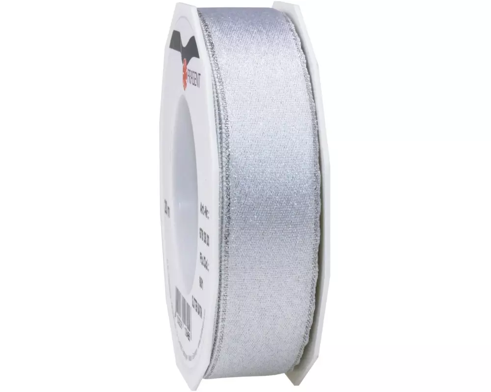 Pattberg Geschenkband Satin 25 mm x 20 m, Weiss/Silber