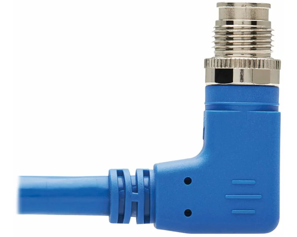 EATON TRIPPLITE M12, X-Code, Cat6a, 10G, F/UTP, CMR-LP, Shielded Ethernet Cable, Right-Angle, M/M, IP68, PoE, Blue, 3m 9.8 ft.